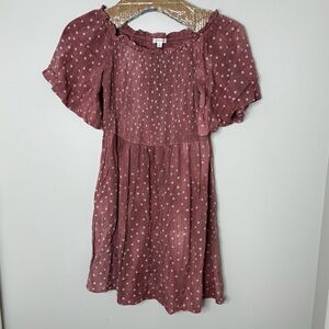 Ophelia Roe Women’s Size Medium Mauve Babydoll Dress Off The Shoulder Polka Dot